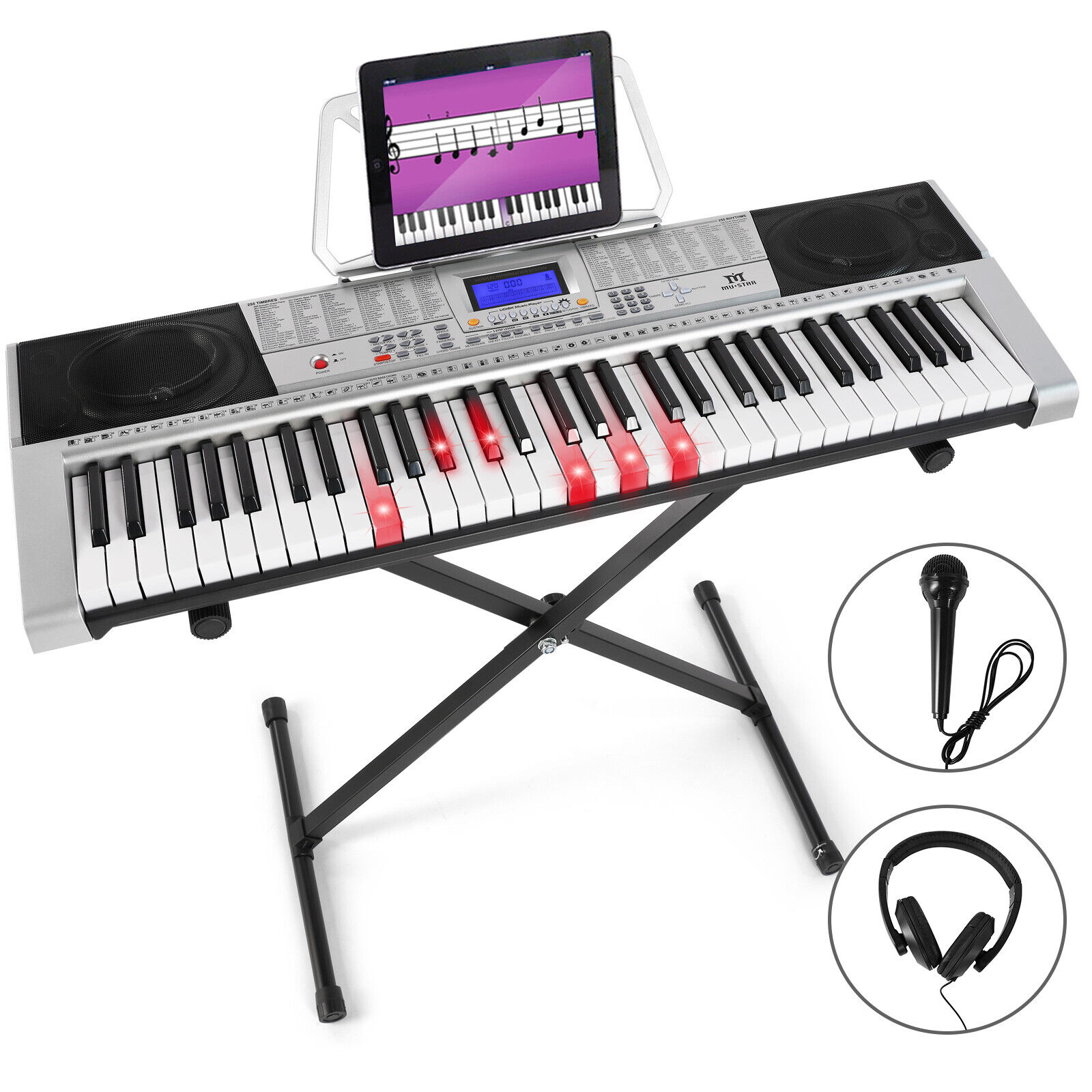 Portable 61Key Electronic Lighted Keyboard Piano LCD Screen Headphone Microphone Mustar S6010400