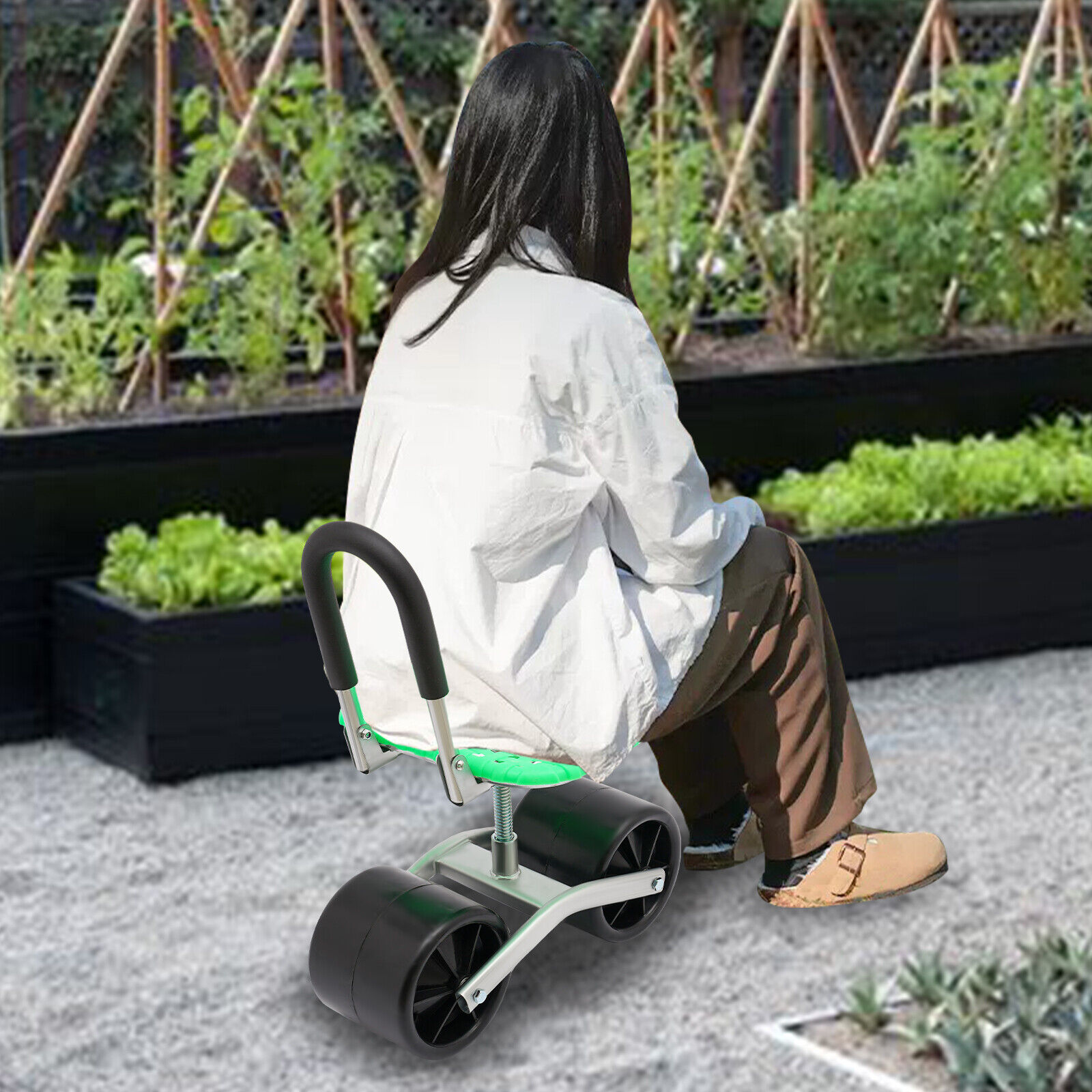Height Adj. 360° Rotates Gardening Seats w/2 Rolling Wheels Stool Kneeling Pad  Unbranded does not apply - фотография #20