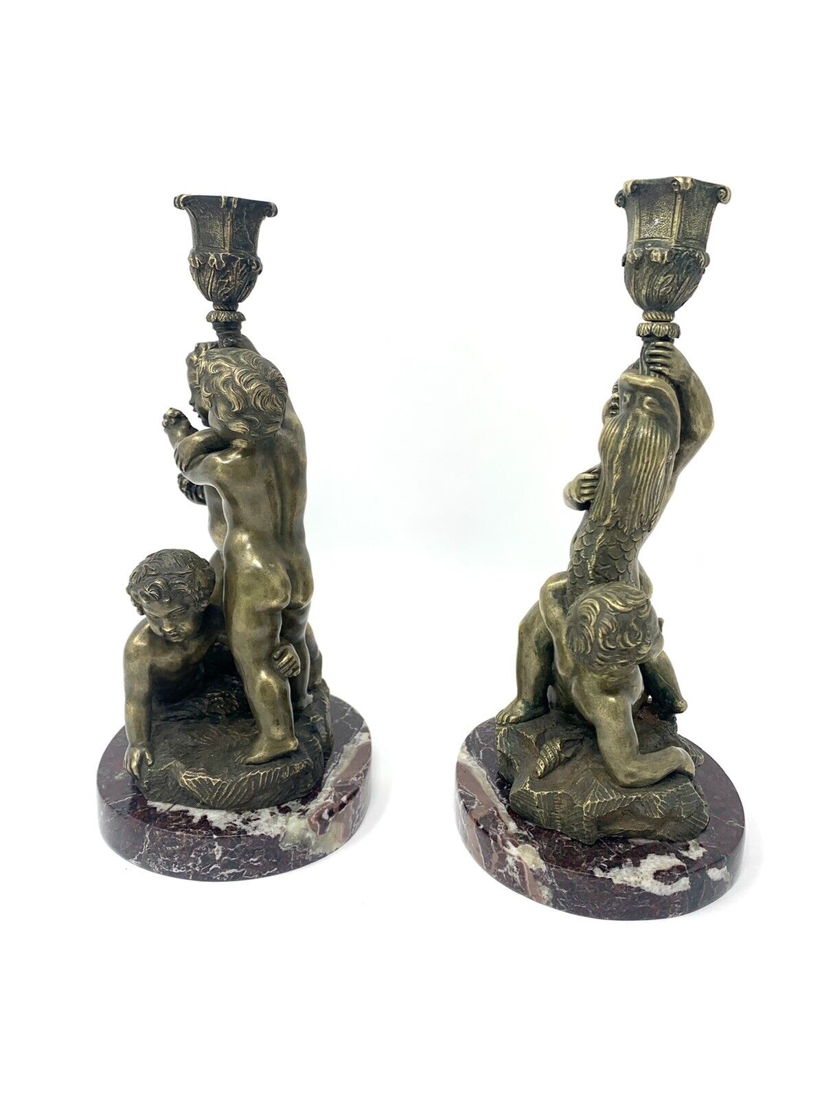 Unusual pair of antique Continental bronze figural candlesticks Без бренда - фотография #3