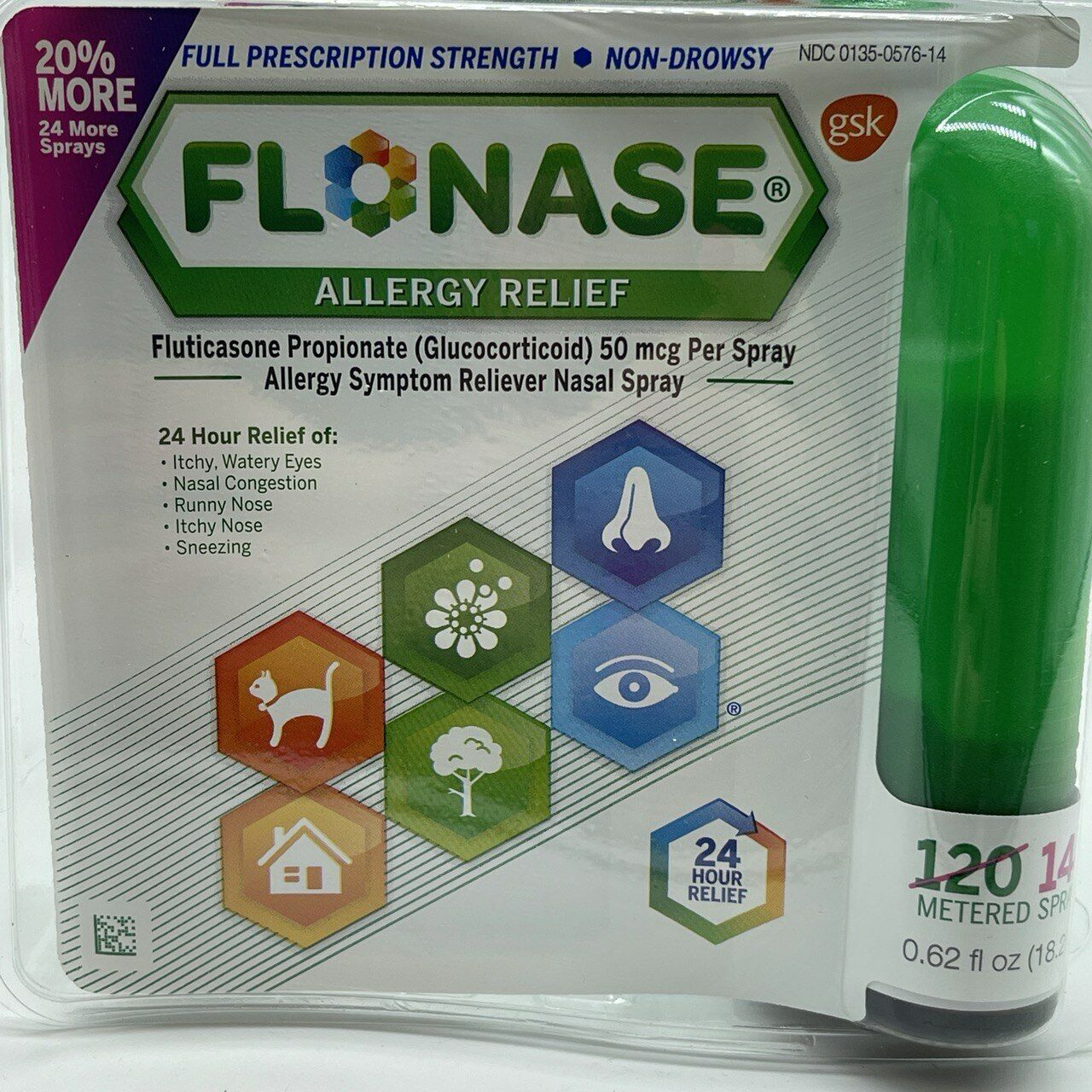 Flonase Allergy Relief Nasal Non-Drowsy 144 Metered Spray 0.62 oz 2PK Exp 1/24+ FLONASE N/a - фотография #2