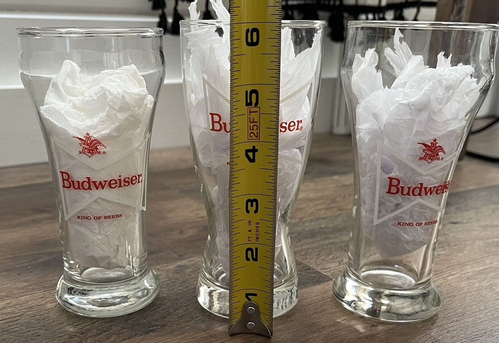 🎁 3 Vintage Budweiser Bowtie King Of Beers Glass Bar Glasses Collectible Budweiser - фотография #3