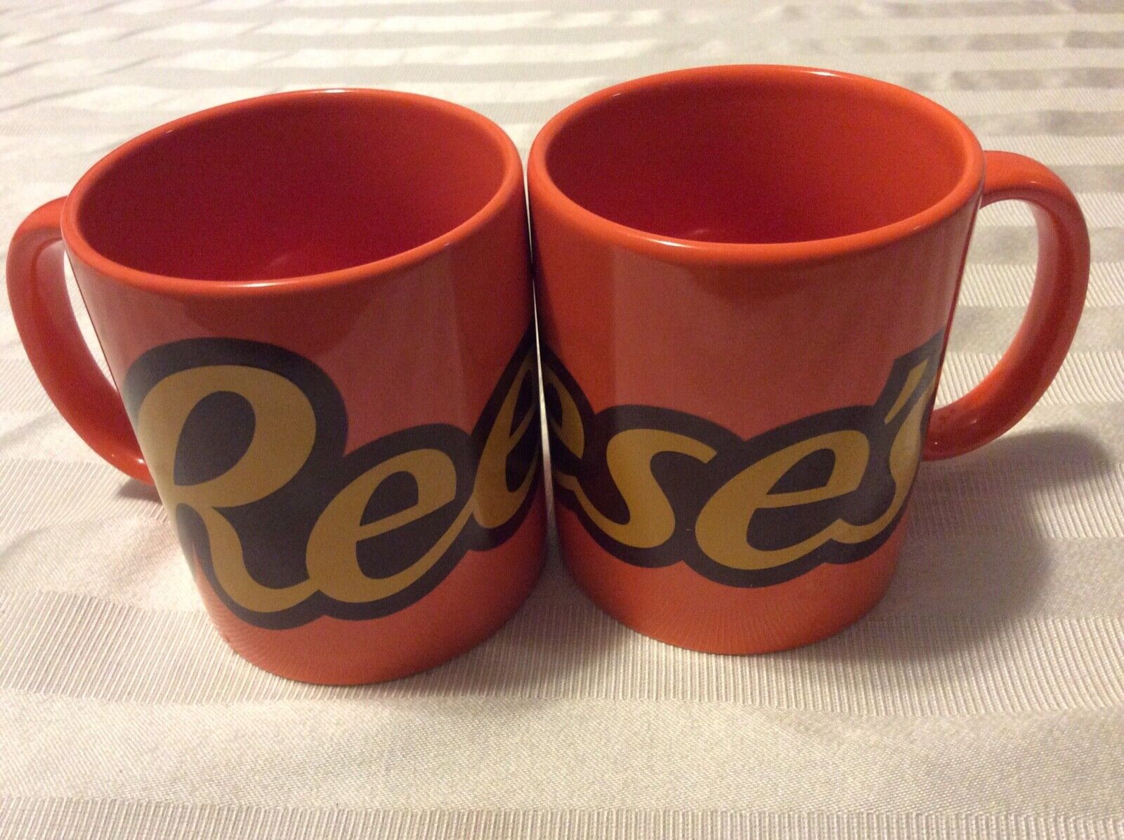 (2) Reeses Peanut Butter Cups Coffee Mug Set Orange Yellow Galerie Pair Lot Hershey & Reese’s