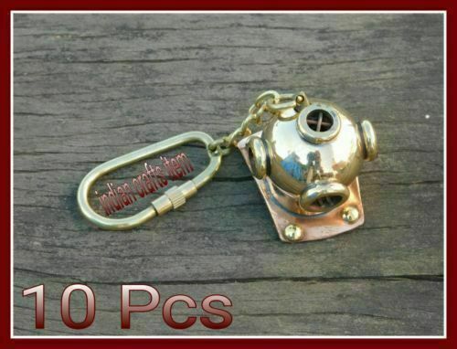 Lot Of 10 Key Ring Scuba Diving Mini Divers Helmet Solid Brass Dive Key Chain  Без бренда - фотография #3