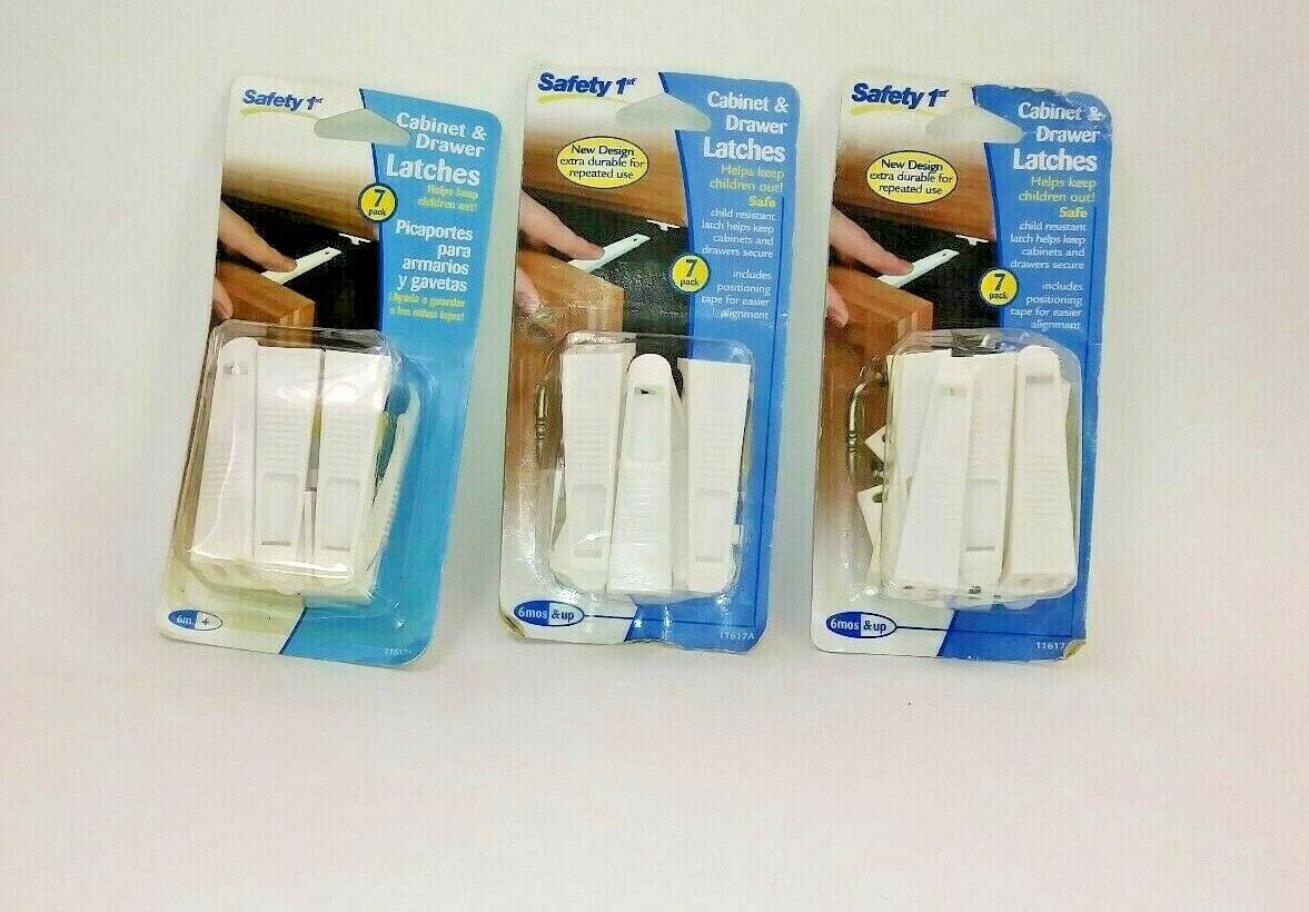 Safety 1St Cabinet&Drawer Latches 3 Packages 7 comes in each Package New Sealed  Safety 1st Does Not Apply