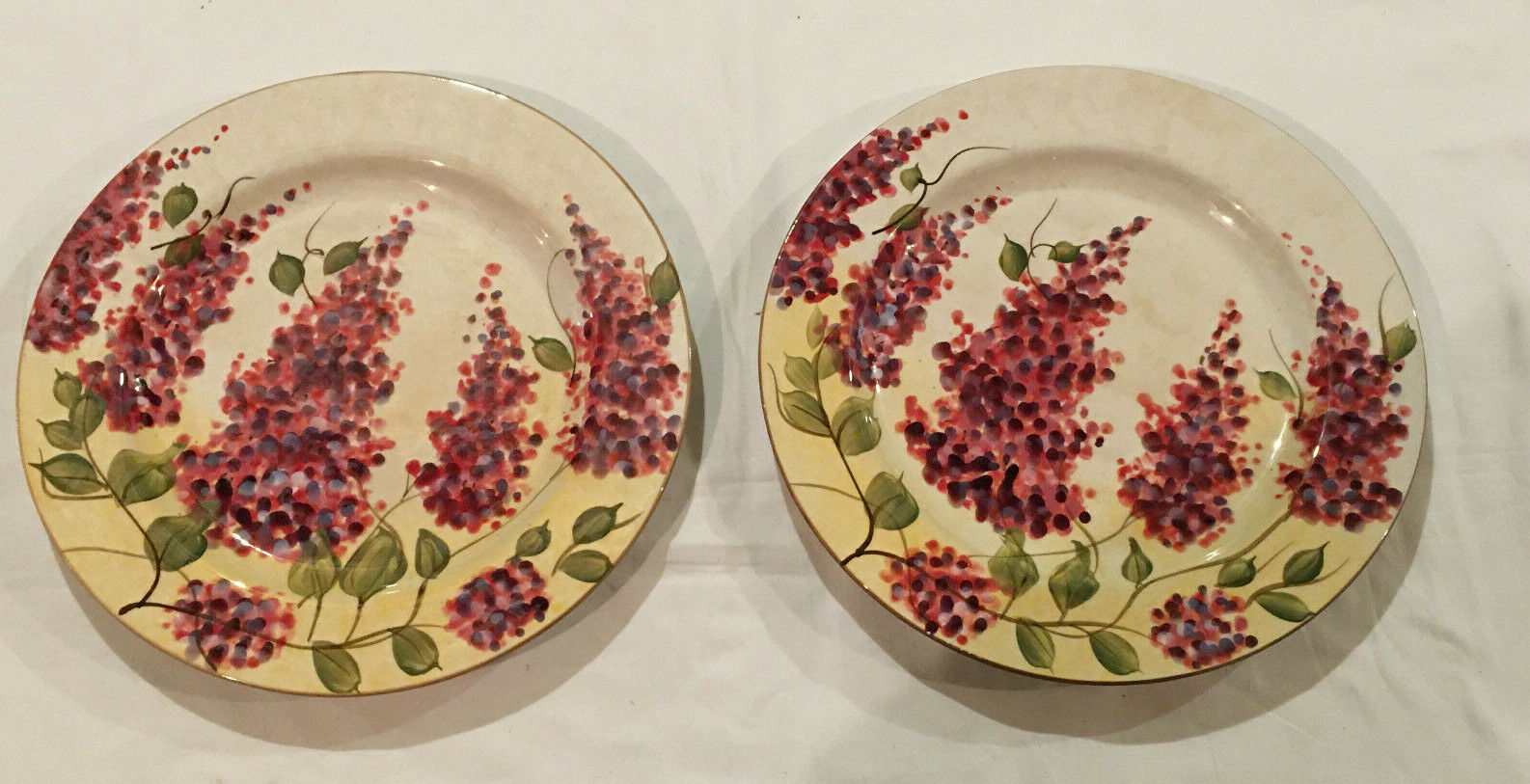 2 Heritage Mint Wisteria Dinnerware 10 1/2" Dinner Plates Floral Handpainted Wisteria Does Not Apply