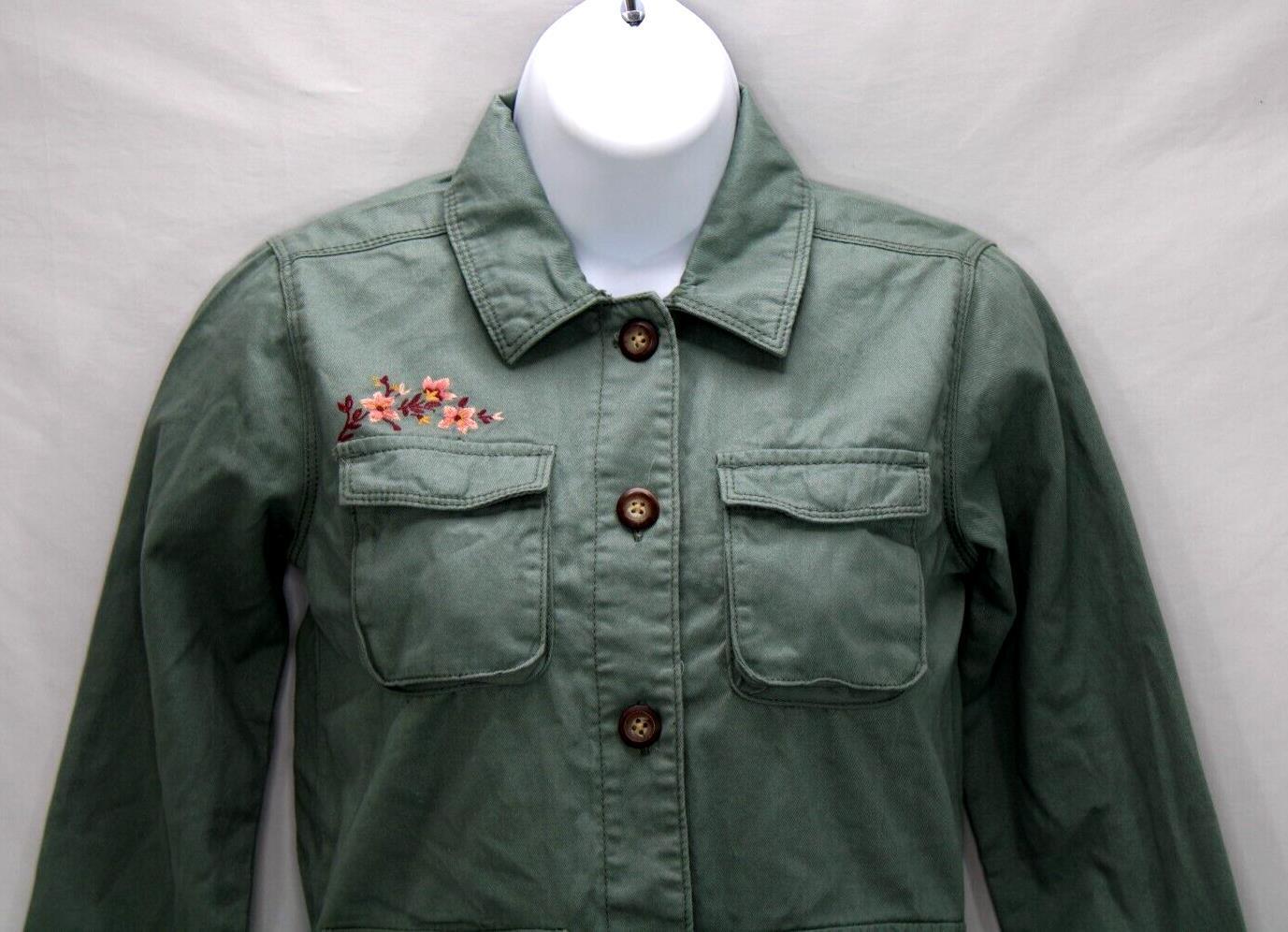 OshKosh Military Shirt Jacket Girl Sz 10 Embroidered Floral Green Button NWT OshKosh B’gosh - фотография #5
