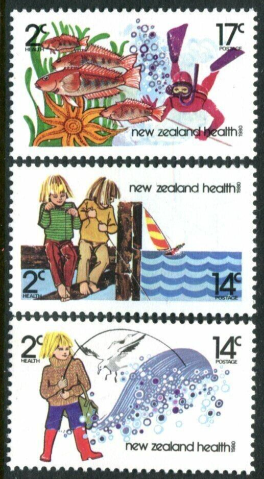 NEW ZEALAND - 1980 - Health Care - Fishing & Diving - MNH Set/3 - Sc.#B106-#B108 Без бренда