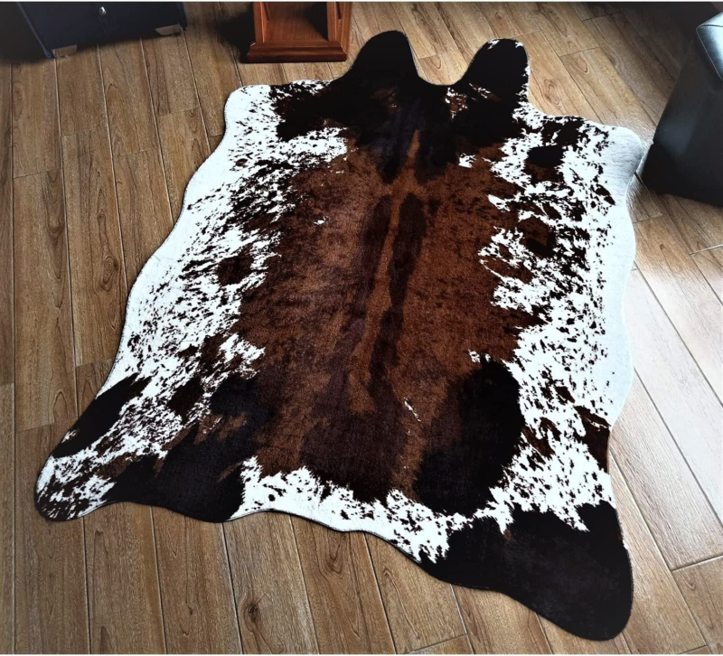 Natural Pattern Tricolor Faux Cowhide Rug Large,4.6Ft X 6.6Ft Cow Skin Rug for B Does not apply