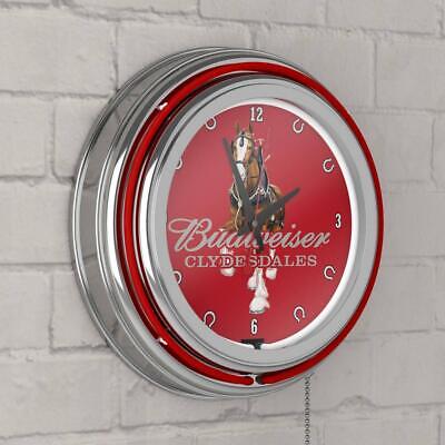 Unbranded Analog Neon Clock 14.5" Budweiser Clydesdale Lighted Round In Red Unbranded AB8CLY-R-HD - фотография #4