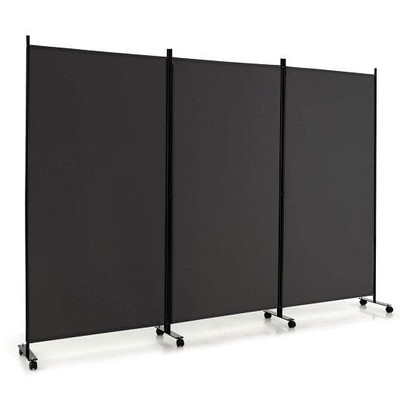 3 Panel Folding Room Divider with Lockable Wheels-Gray - Color: Gray Unbranded