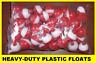 50 FISHING BOBBERS Round Floats 3/4" RED & WHITE SNAP ON FREE USA SHIP 07120-001 Eagle Claw