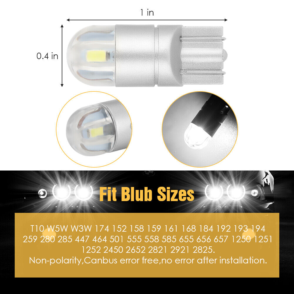 10pcs 194 LED Bulb T10 168 W5W Canbus White Dome License Side Marker Light 6000K isincer Does Not Apply - фотография #7