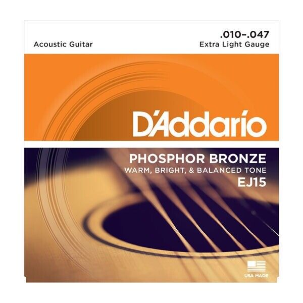 D'Addario EJ15 Phosphor Bronze Extra Light Acoustic Guitar Strings .010-.047 D'Addario EJ15
