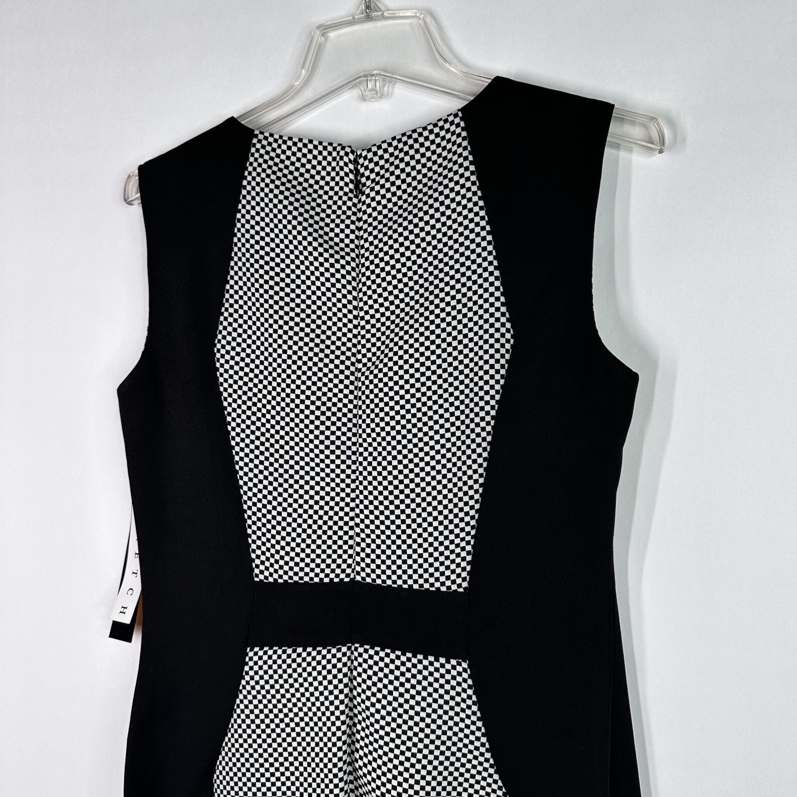 I LE Stretch Sheath Dress 8 Black Check Sleeveless Career Party Work Sexy NEW I LE - фотография #6