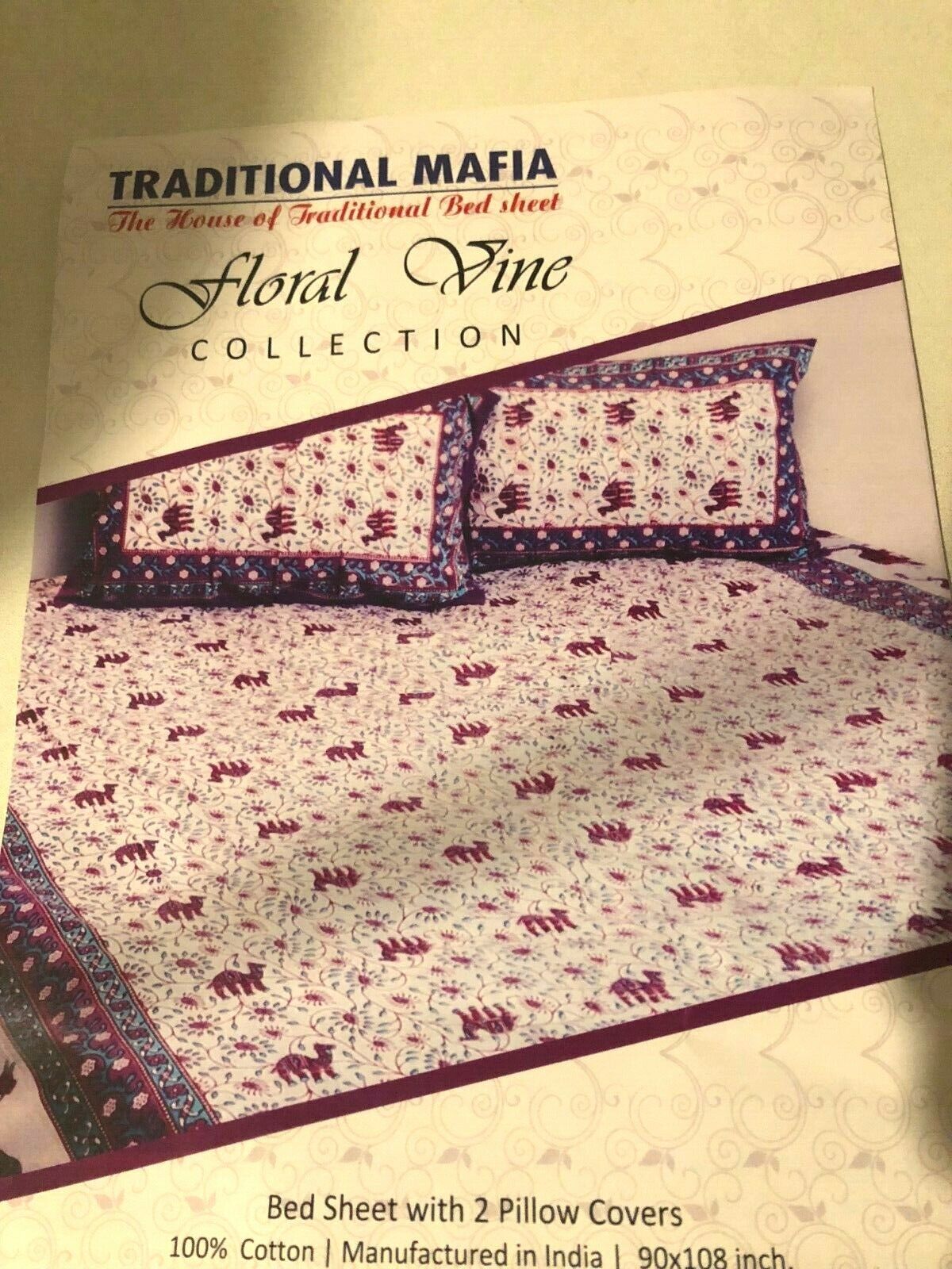 TRADITIONAL MAFIA FLORAL VINE COLLECTION BED SHEET W/ 2 PILLOW COVERS KING SET TRADITIONAL MAFIA FLORAL VINE
