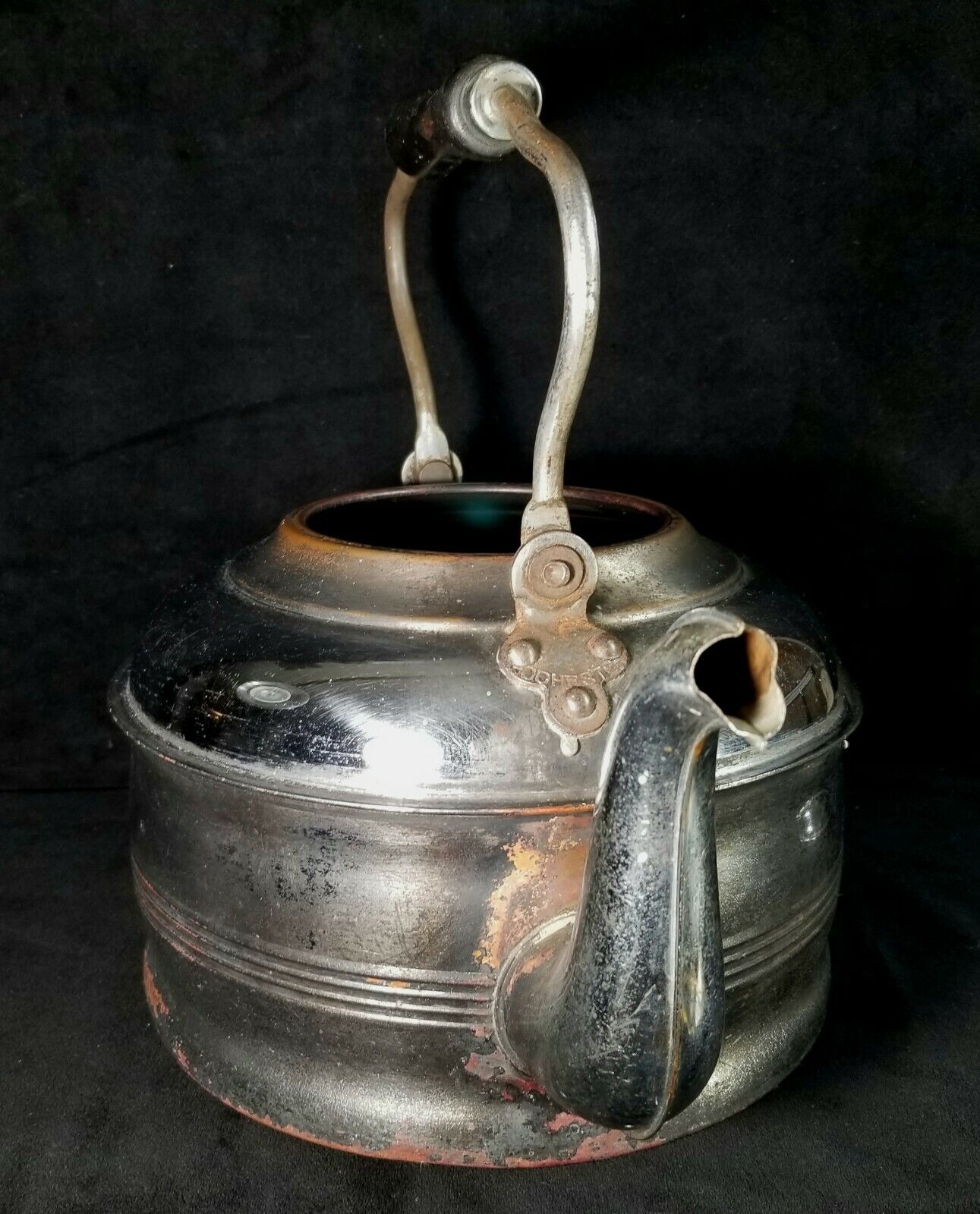 Antique Rochester Chromed Copper Tea Kettle W Lid & Wood Handle GOOD Functional Без бренда - фотография #6