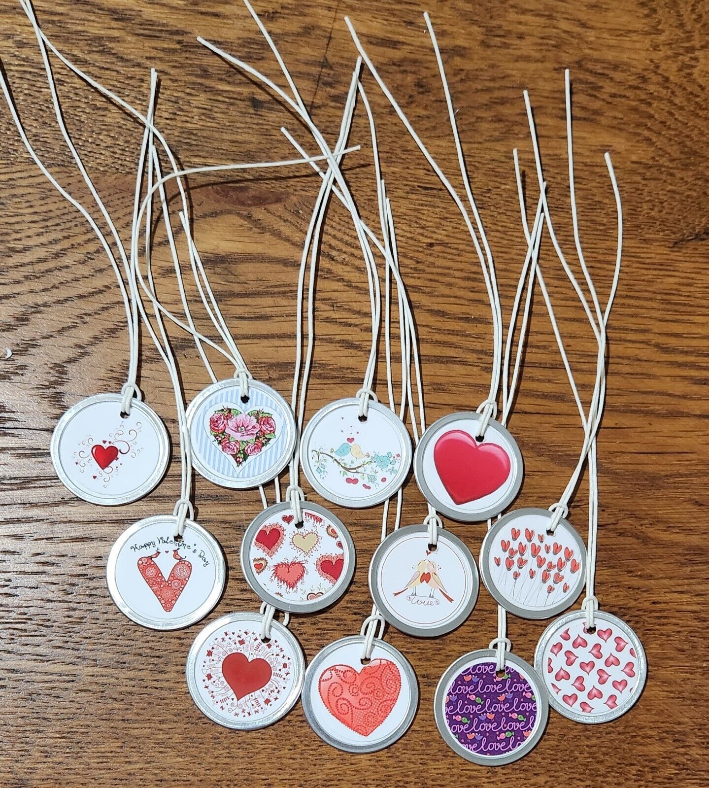 12 Assorted Valentine LOVE Hearts Metal Rim 1 1/4" Hang Tags Mini Tree Ornaments Handmade Does Not Apply - фотография #3