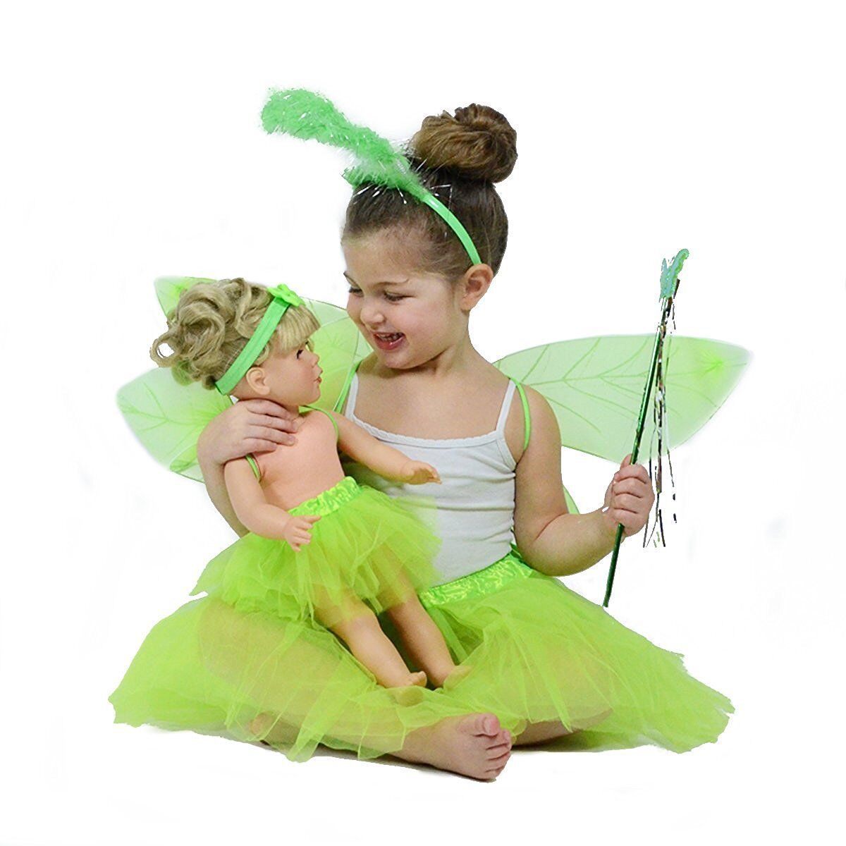 Green Fairy/Pixie Dress up Costume for Girls - Kids Matching Pretend Play Outfit The New York Doll Collection - фотография #2