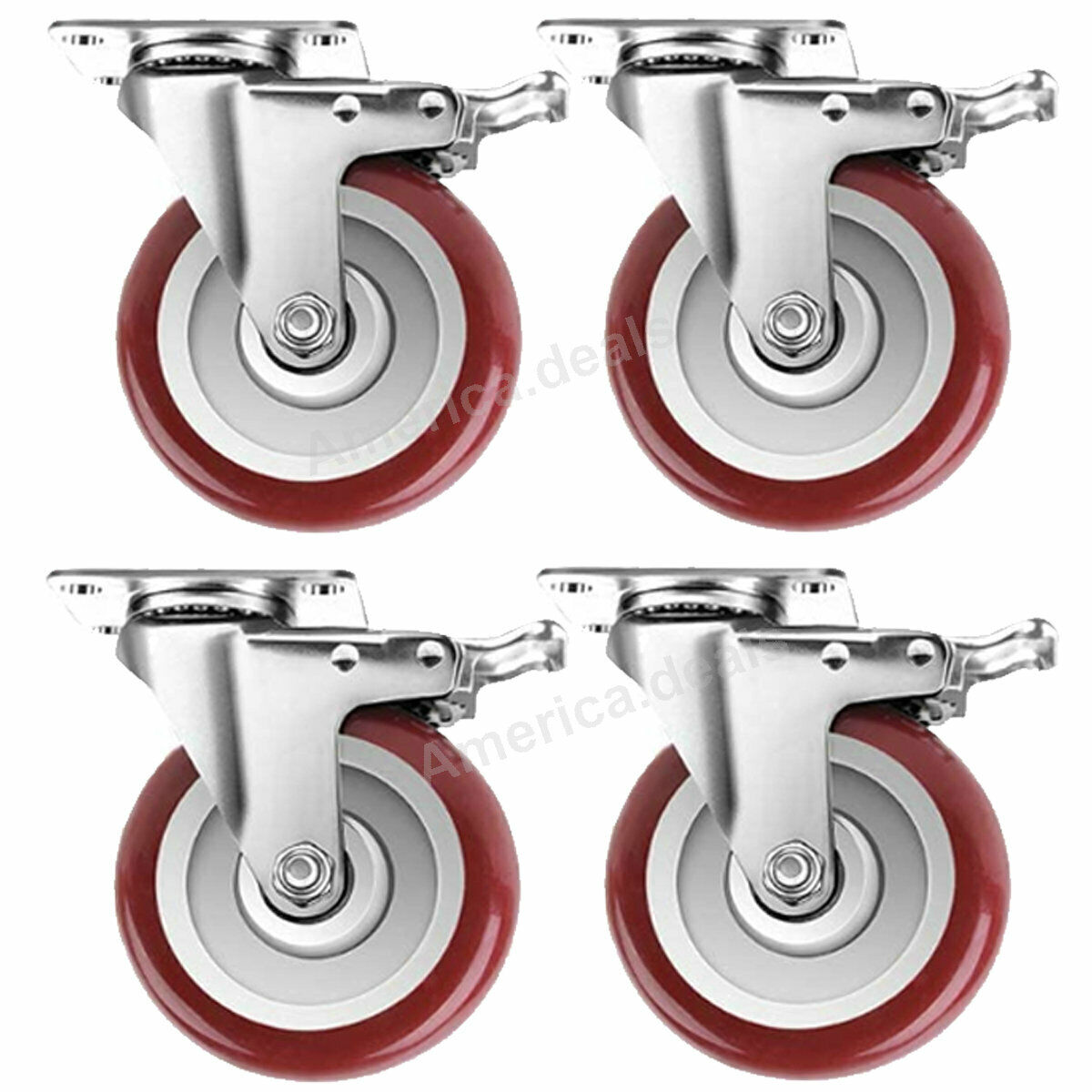 4 Pack 5 Inches Caster Wheels Locking Casters with Brake Swivel Plate Castors AD Does Not Apply