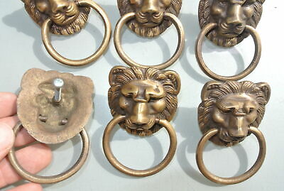 6 LION pulls handles Small heavy  SOLID BRASS old style bolt house antiques B Без бренда - фотография #9