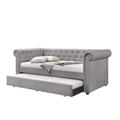 Chesterfield Twin Size Daybed With Attached Trundle And Nailhead Trimsgray- Saltoro Sherpi BM214912 - фотография #2