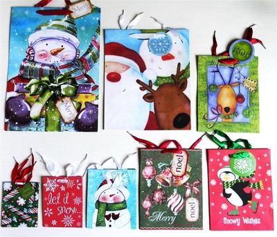 Christmas Holiday Gift Bags + Tags 8 Assorted Sizes Santa Snowman More NEW Shawn Jenkins/ JMS Art Licensing Assorted Sizes and Patterns - фотография #2