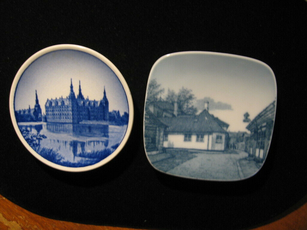 lot of 2 small 3" Denmark blue plates Frederiksborg & H.C.  Andersens Без бренда