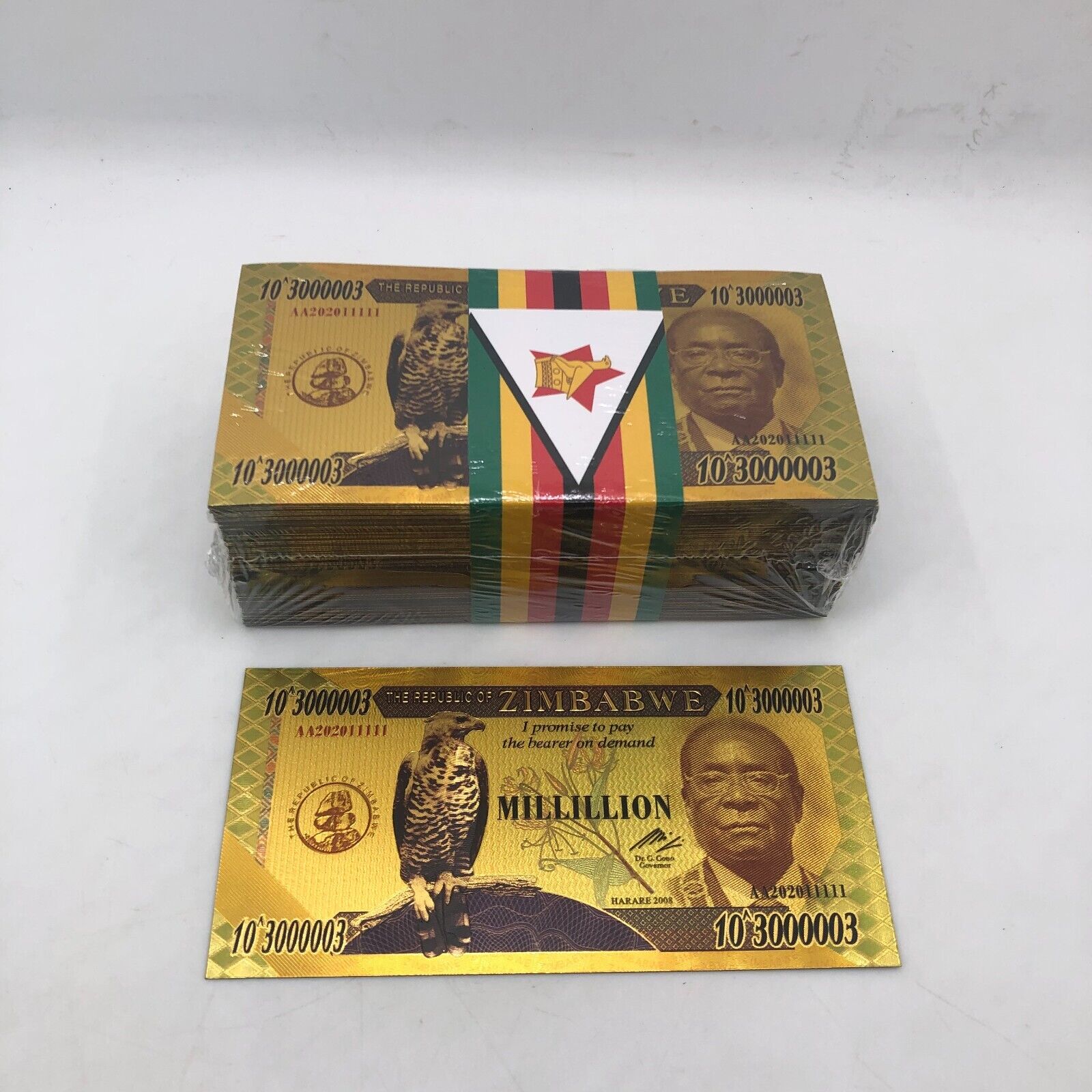 100pcs Zimbabwe MILLILLION 3000003 zero dollars Gold Banknote For Nice Gift Без бренда