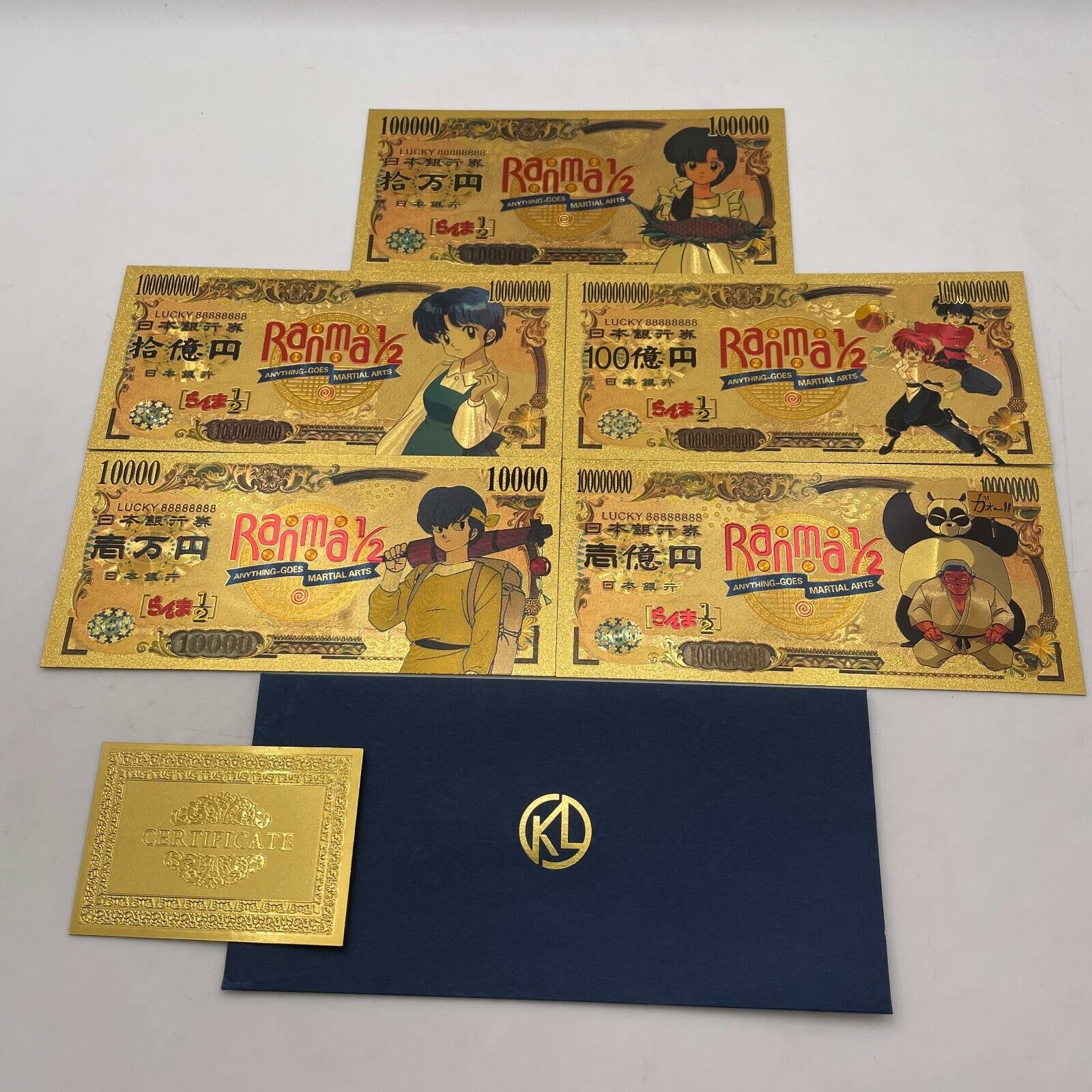 New Type 5 pcs Anime  Ranma 1/2  Japanese Gold Banknotes for Fans Gift Unbranded