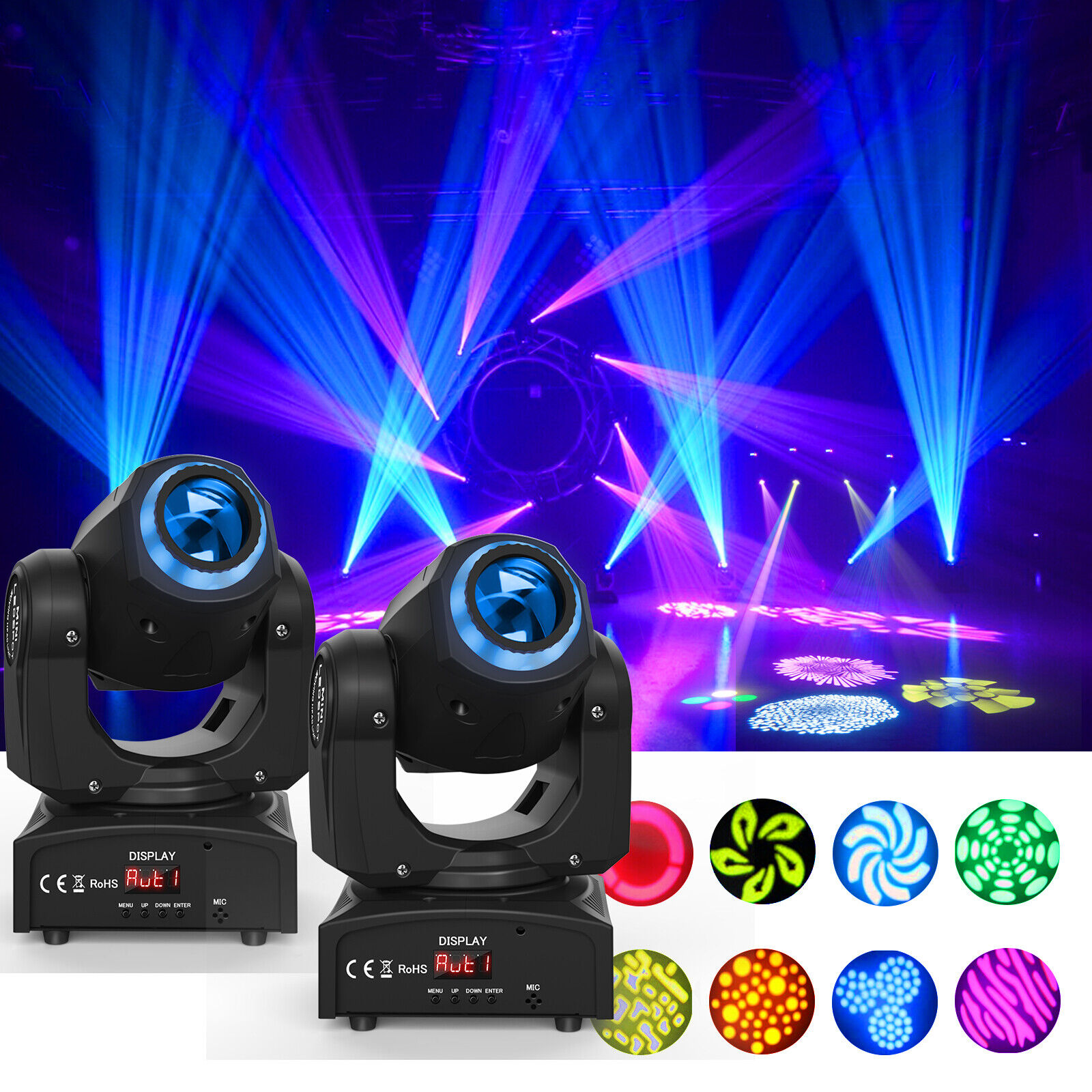 4PCS 120W 8Gobo LED RGB Moving Head Light DJ Beam Stage Spot Lighting Disco Show U`King Does Not Apply