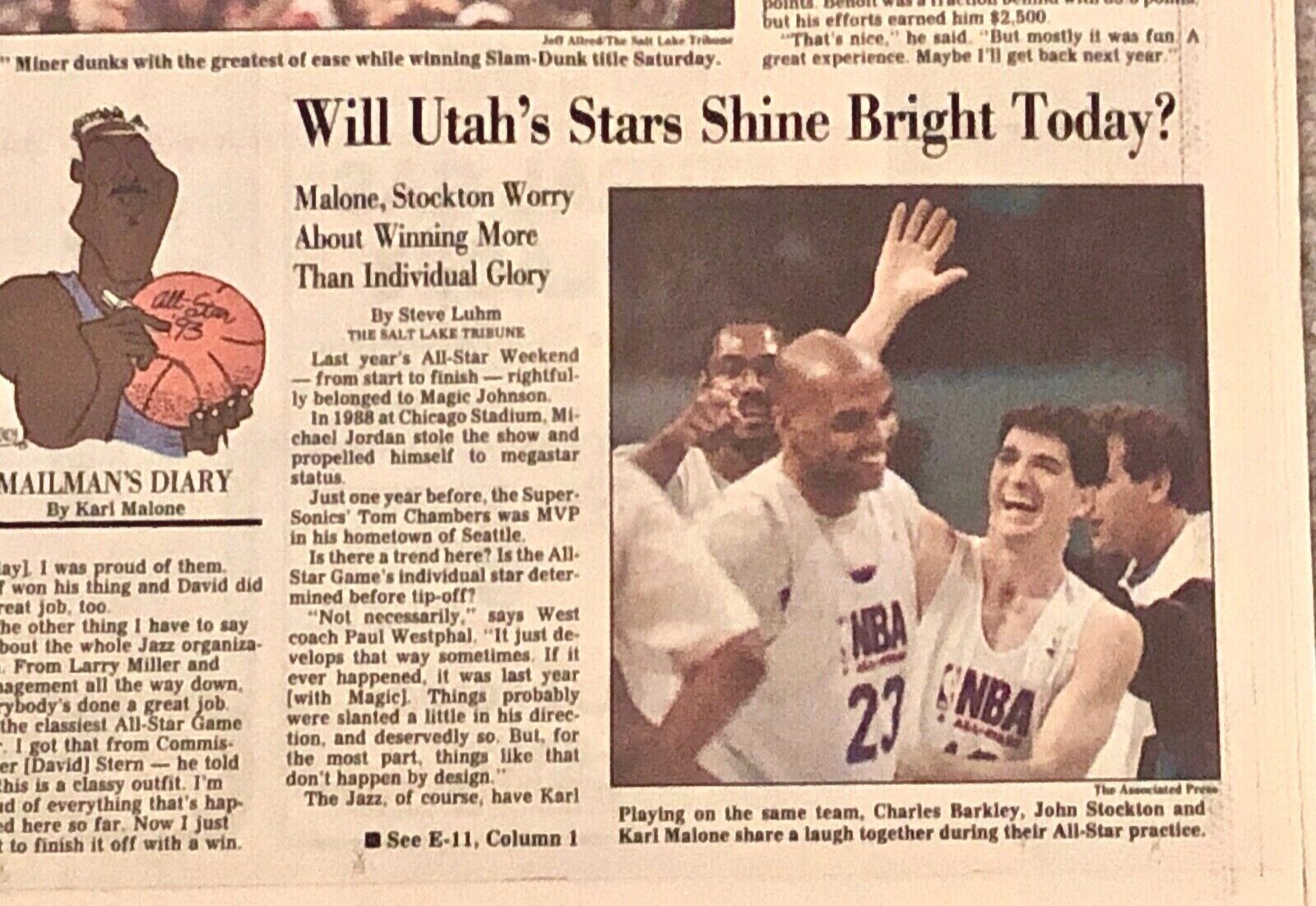 HAROLD MINER "BABY JORDAN" WINS 1993 NBA SLAM DUNK TITLE- UTAH NEWSPAPERS (2) Deseret News + Salt Lake Tribune - фотография #10