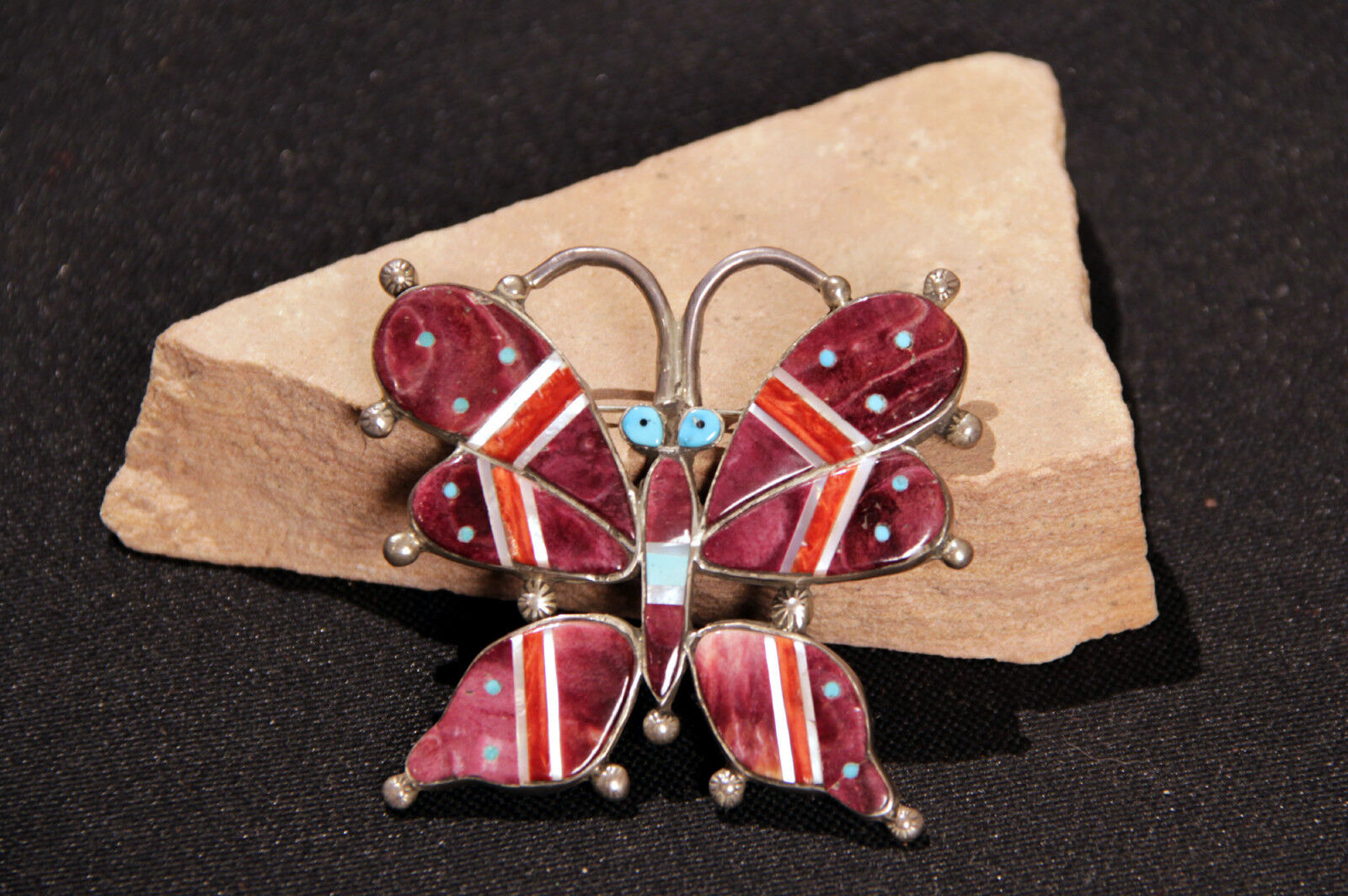 Navajo Butterfly Pin in Sterling Silver & Purple Spondylus 2 1/2" Без бренда - фотография #6