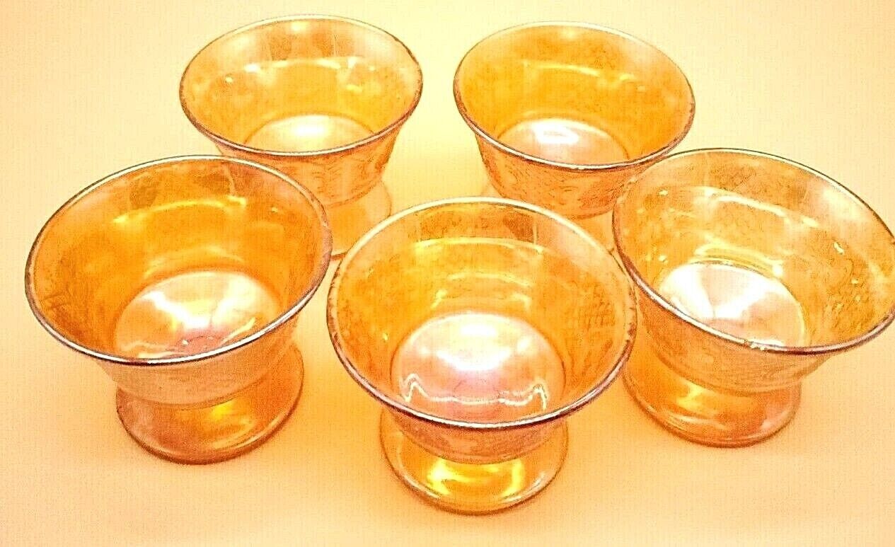 VINTAGE: FEDREAL - MARIGOLD CARNIVAL GLASS -NORMAMDIE SHERBERT GLASSES (5) Indiana Glass GLASSES - фотография #2