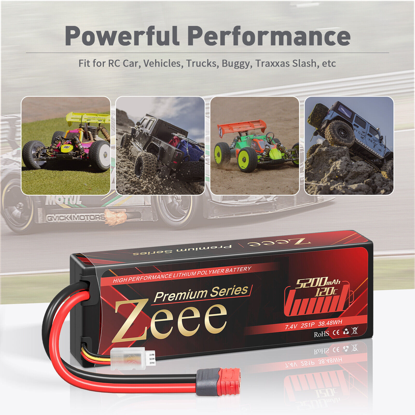 2x Zeee 120C 5200mAh 7.4V 2S LiPo Battery Deans Hardcase for RC Car Truck Boat  ZEEE Does Not Apply - фотография #5