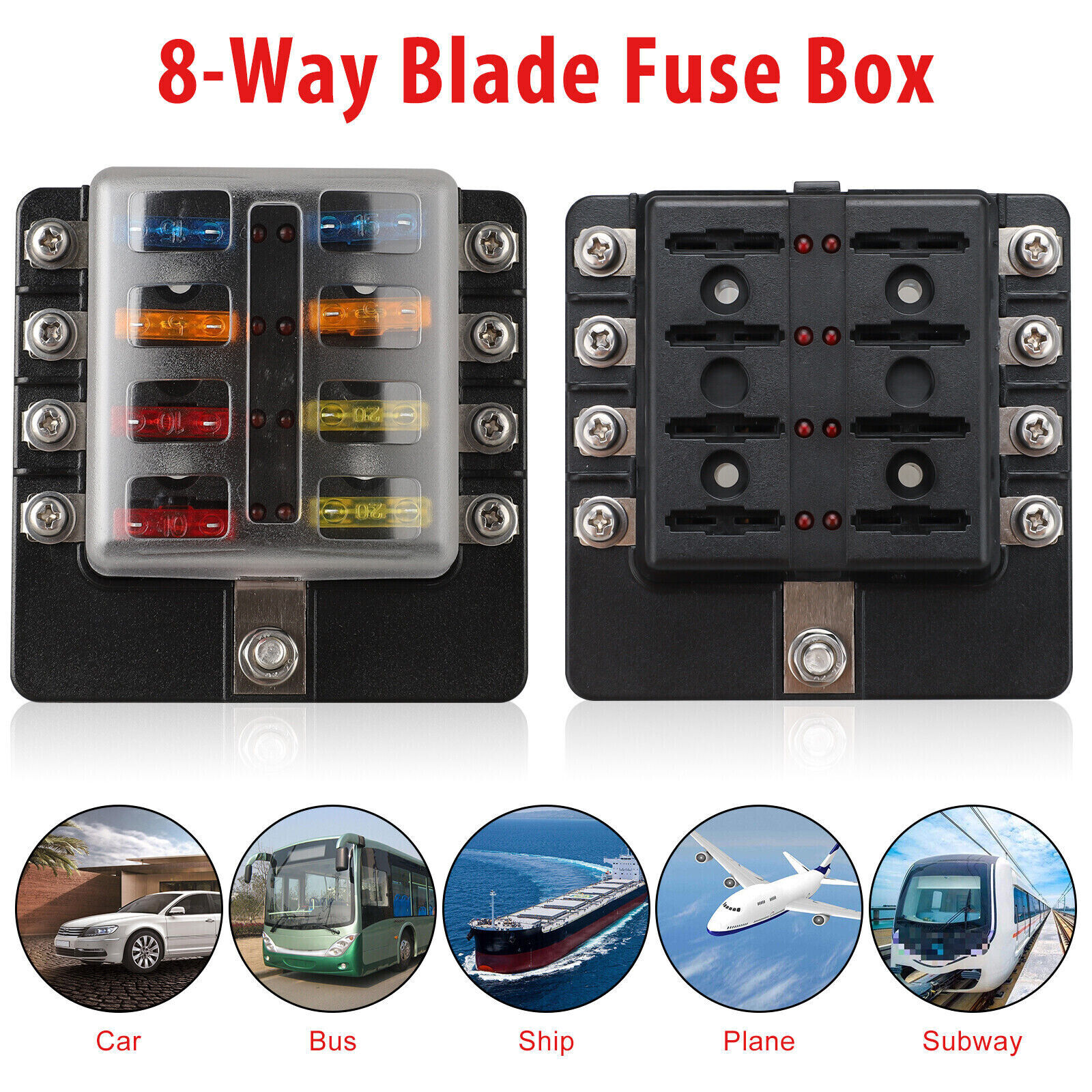 8 Way Blade Fuse Box Block Holder LED Indicator Auto Marine 12V 32V Waterproof Unbranded Does not Apply