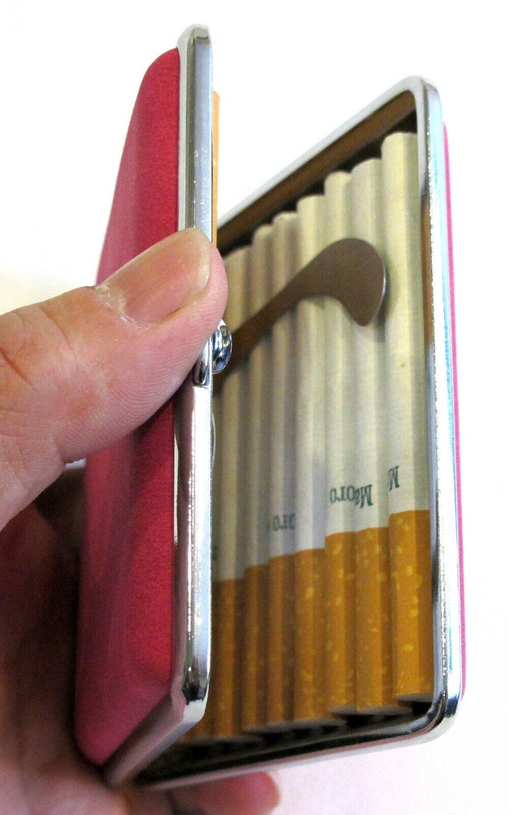 2pc Set Stainless Steel Cigarette Case Hold 20pc Regular 84s - HOT PINK + BLACK Без бренда - фотография #10
