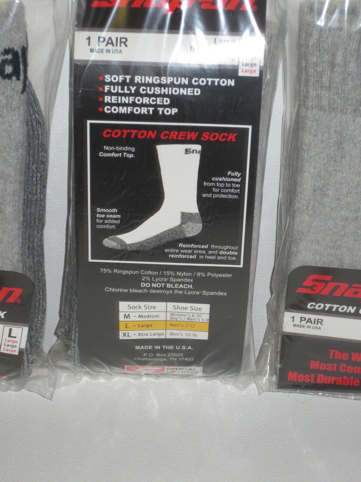 3 PAIRS Snap-On Crew Socks Men's GRAY LARGE ~ FREE SHIPPING ~ MADE IN USA *NEW* Snap-on - фотография #4