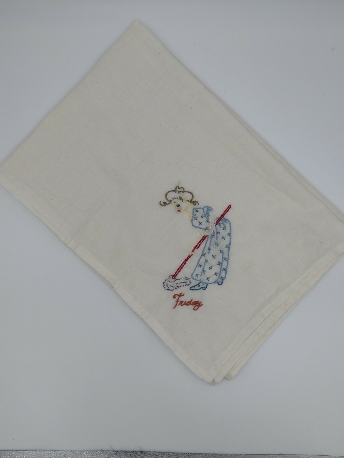 7 Vintage Embroidered Days Of The Week Dish Tea Towels Cloths Handmade - фотография #7