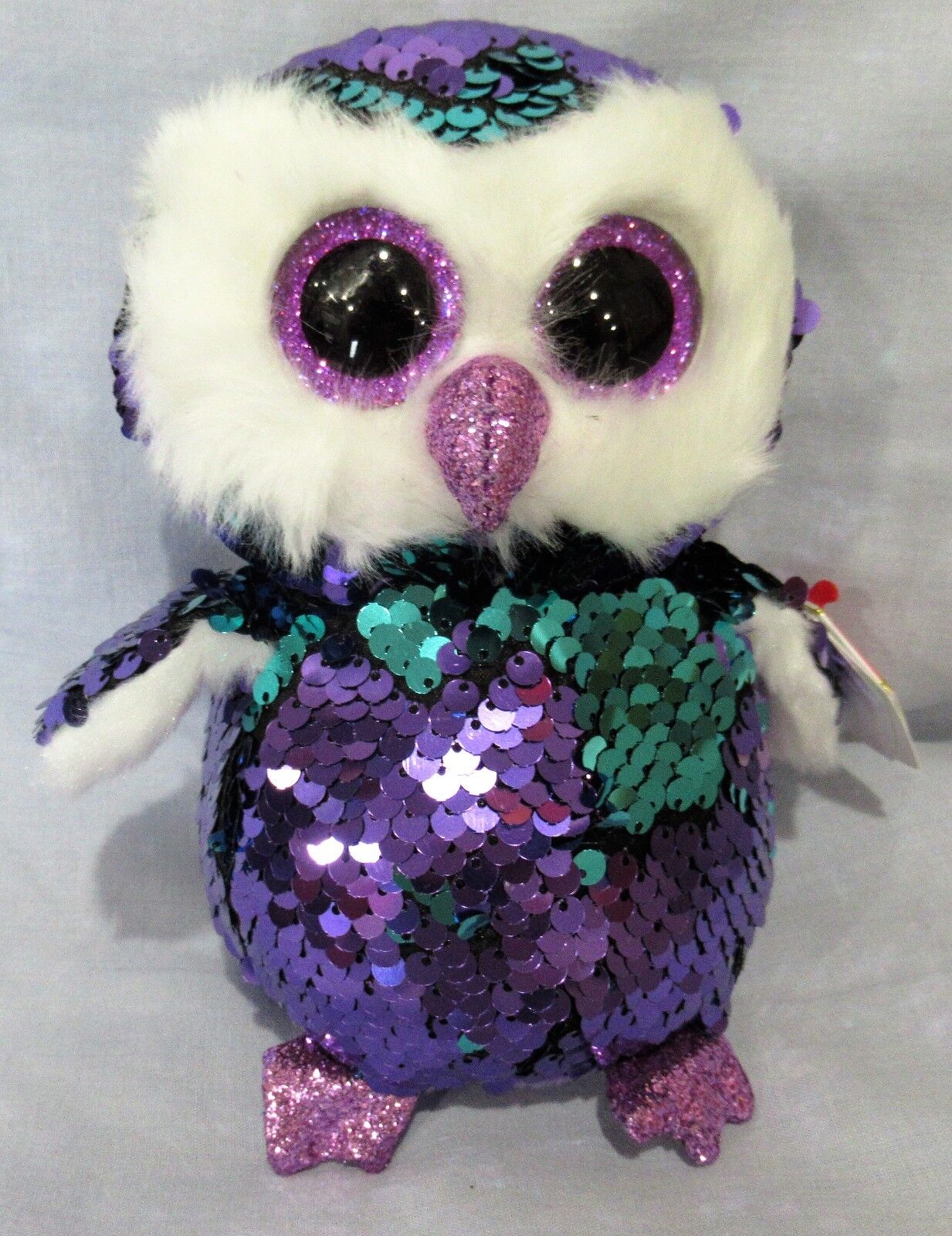 MOONLIGHT - PURPLE OWL - Ty FLIPPABLES Sequin Beanie 6" Boos  NEW with MINT TAGS Ty
