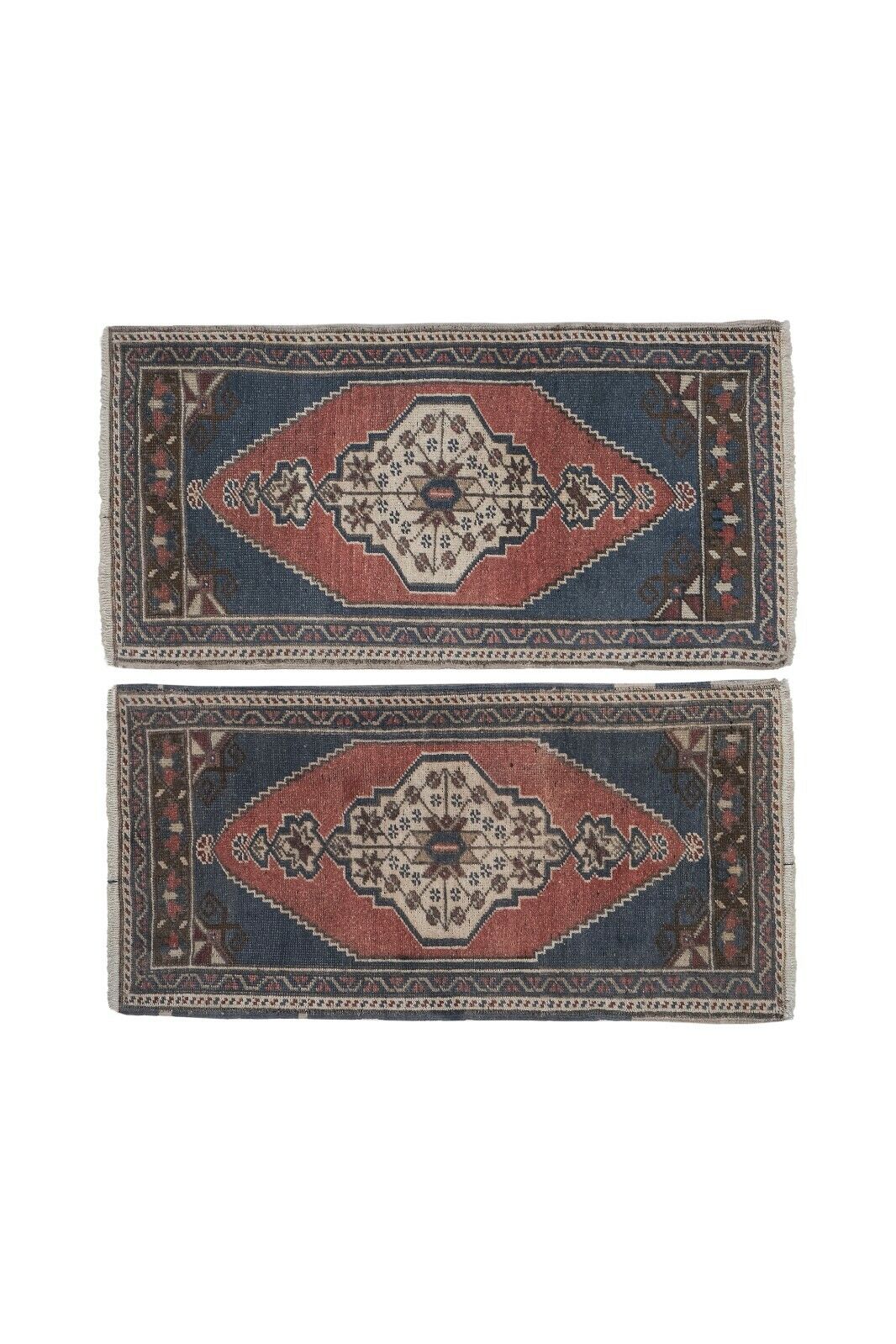 Red Turkish Vintage Handmade Geometric Anatolian Rug - Set of Two  Handmade - фотография #2