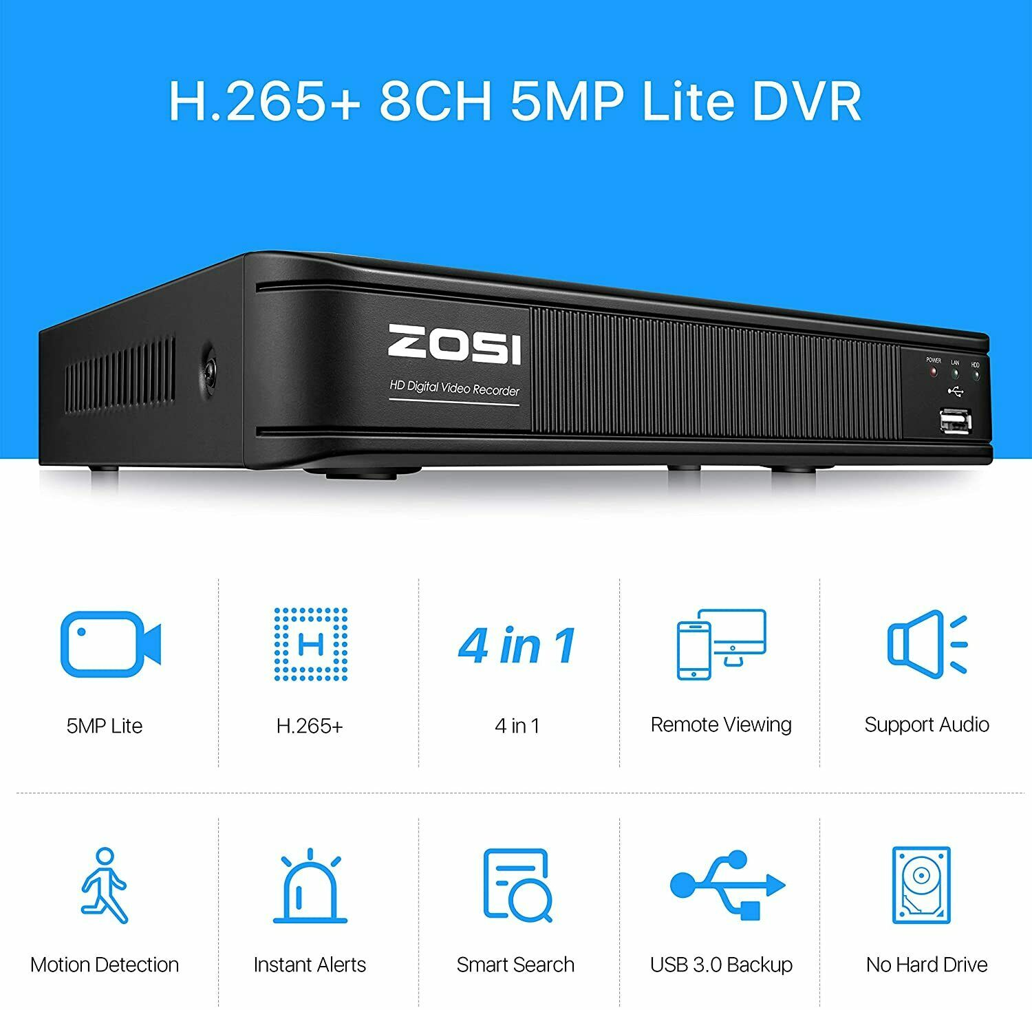 ZOSI H.265+ 1080P HDMI 8 Channel DVR 1500TVL Outdoor CCTV Security Camera System ZOSI Does Not Apply - фотография #2