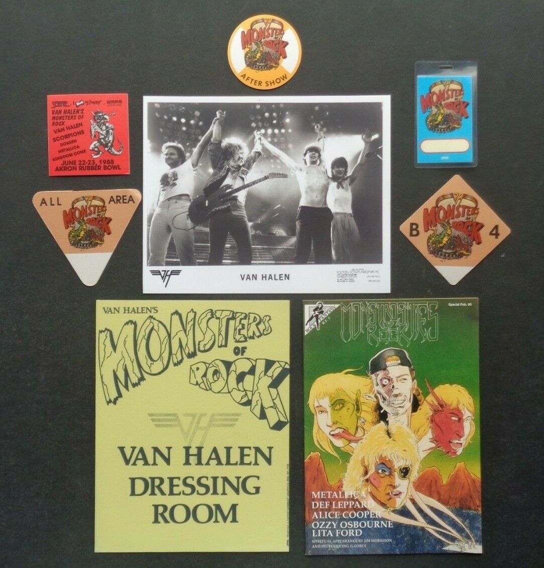 VAN HALEN,B/W Promo photo,5 Backstage passes,Door sign,Monsters of Rock tour Без бренда
