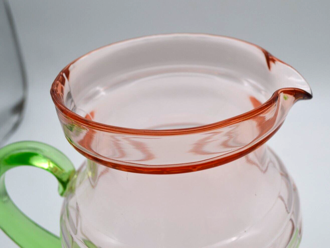 Louie Weston Tiffin WATERMELON Pitcher +6 glass Tumbler Set Ribbed Optic Uranium Weston, Louie, Tiffin, or West Virginia Specialty Glass Co Pitcher /Jug and Tumblers Set - фотография #11
