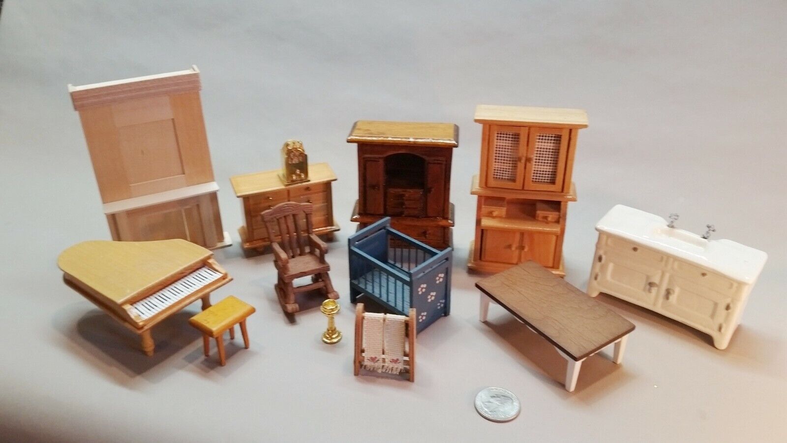 Half scale dollhouse furniture, wood, metal, porcelain,  lot of 13 (sm #6) Unbranded