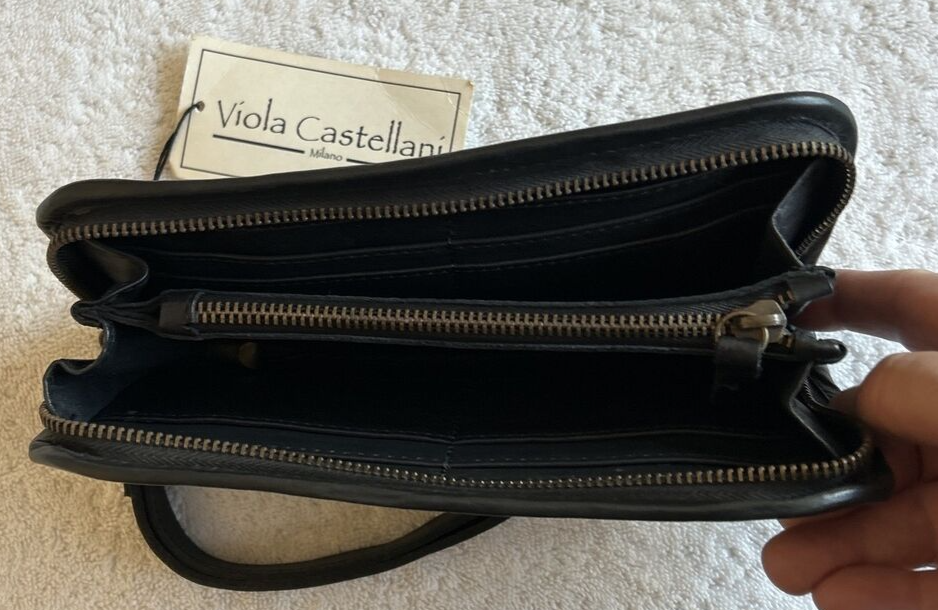 VIOLA CASTELLANI Made Florence Italy Black Leather Stud Zip Wallet Wristlet NERO Viola Castellani Studded - фотография #6