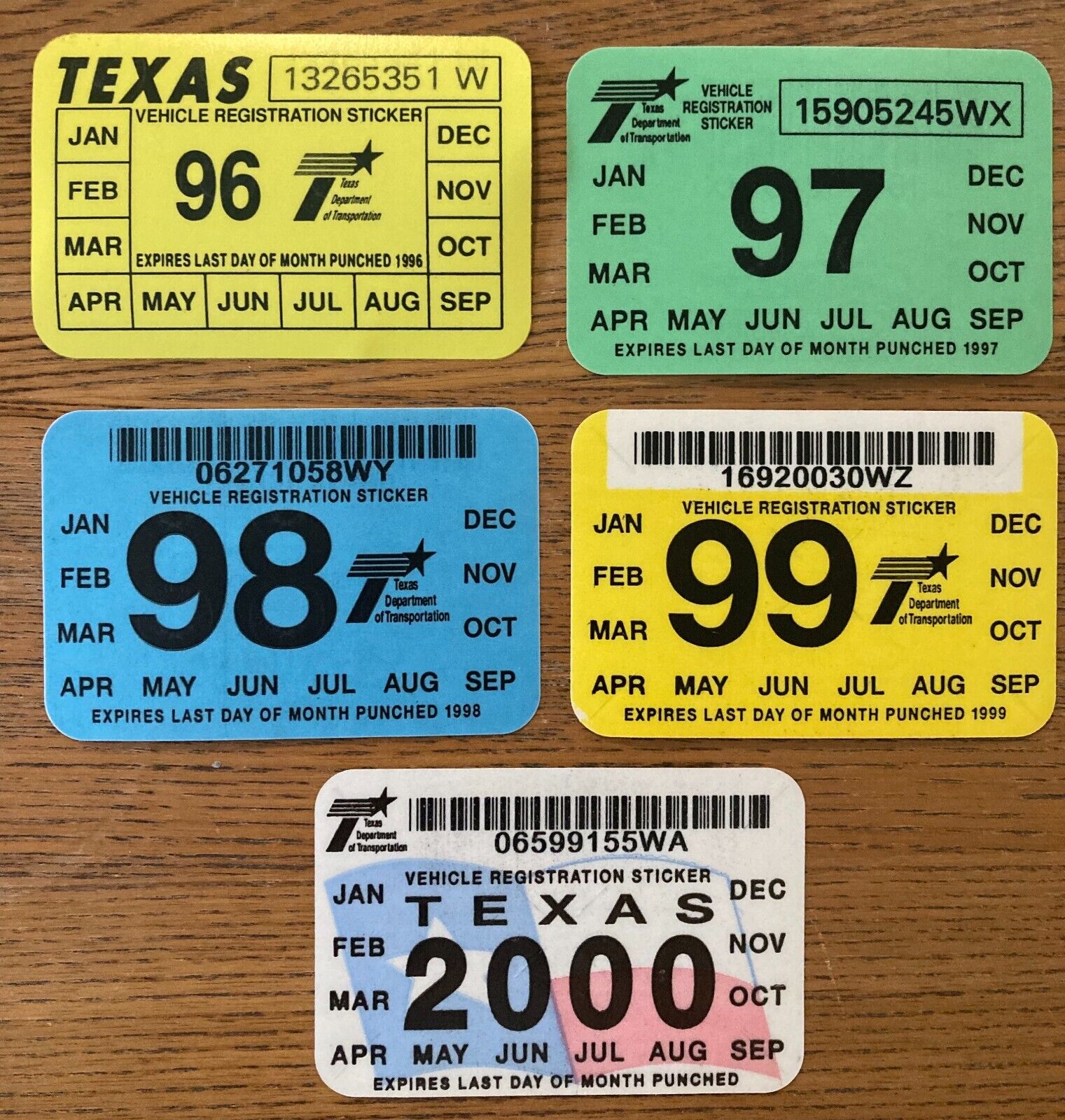 TEXAS Windshield Vehicle Registration License Plate Stickers 1996 97 98 99 2000 Без бренда