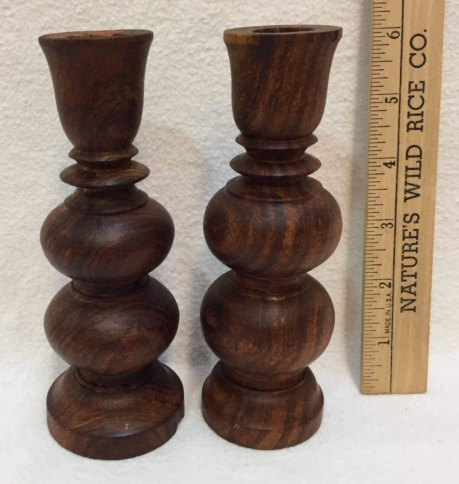 Candle Holders Wood Candlestick Taper Dinner Pair 6" Ribbed Spindle Wooden Unbranded Candlestick