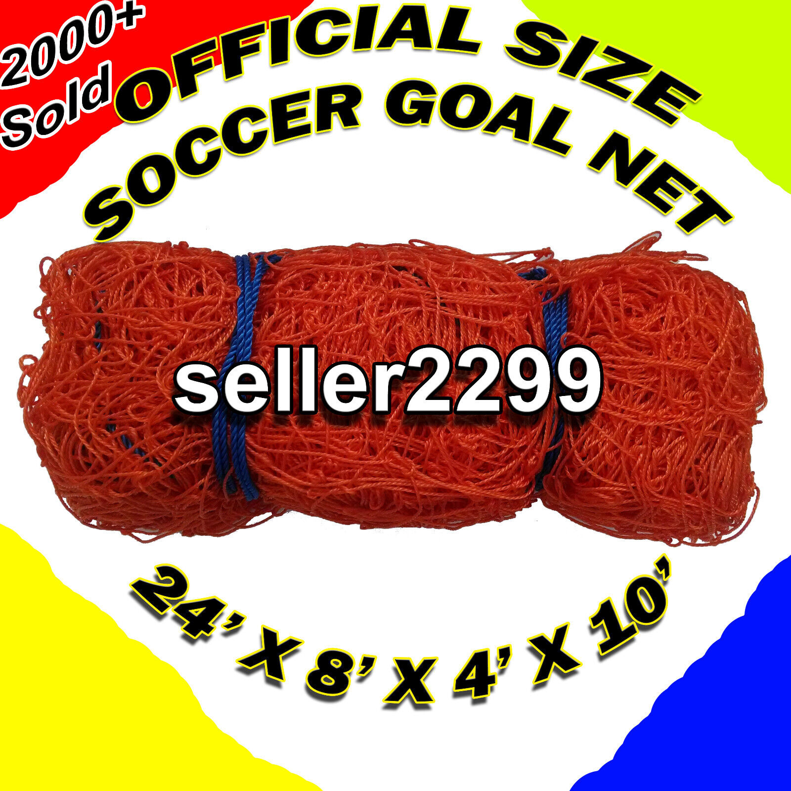 2 orange OFFICIAL SIZE SOCCER GOAL NETS NETTING  24' x 8' x 4' x 10' Orono Sports Does Not Apply