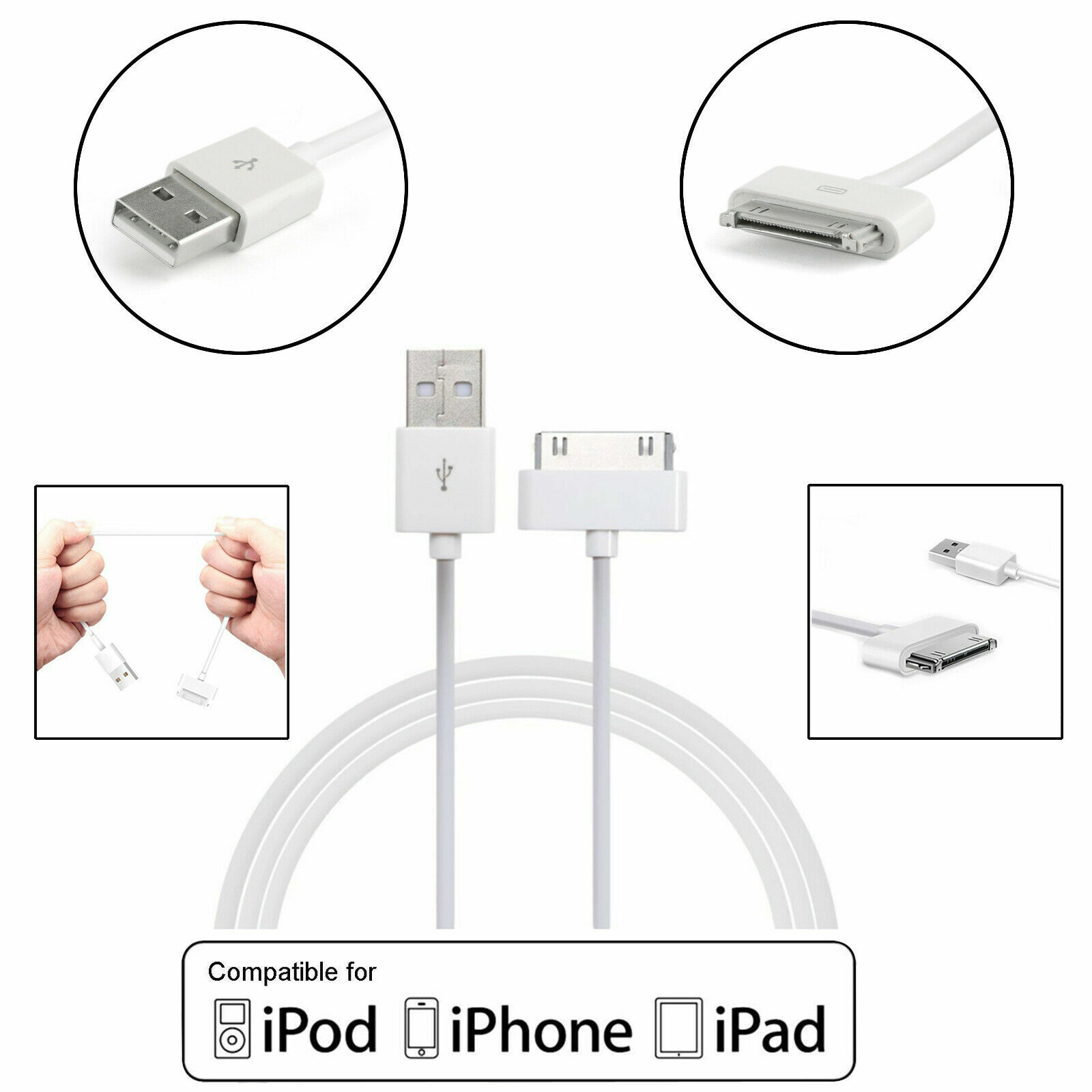 3Pack 30 pin USB Charging Data/Sync Cable Cord for iPad 1/2/3 iPod Nano 1-6 easybuystation Does Not Apply - фотография #3
