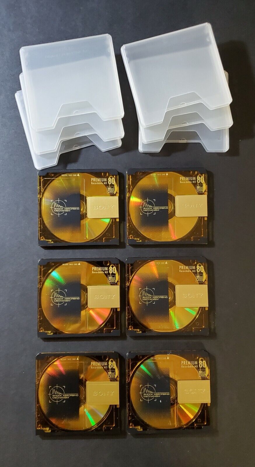 LOT OF SIX (6) SONY Mini-Discs 80-Minute *USED* PREMIUM “GOLD” MINT!!!  (BLANK) Sony MDW80D